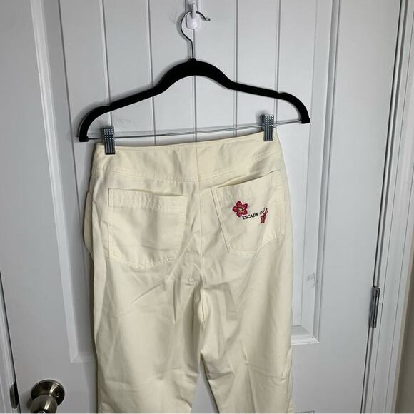 Escada floral Hawaii tropical embroidered‎ pleated front white pants size 26 - Picture 4 of 11